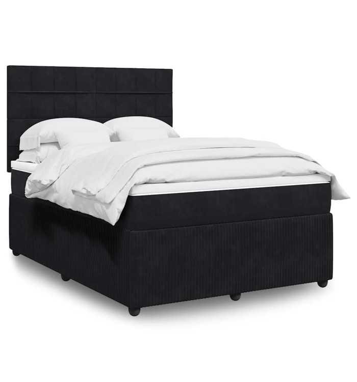 Sommier à lattes de lit avec matelas Noir 140x200 cm Velours | Mobilier & Déco