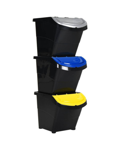 Poubelles empilables avec couvercles 3 pcs noir PP 78 L | Mobilier & Déco