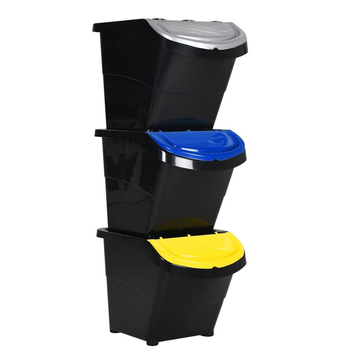 Poubelles empilables avec couvercles 3 pcs noir PP 78 L | Mobilier & Déco