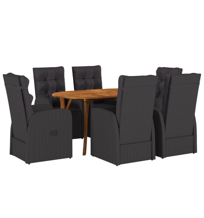 Ensemble de salle à manger de jardin de 7 pièces avec coussins en poly rotin | Mobilier & Déco