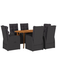 Ensemble de salle à manger de jardin de 7 pièces avec coussins en poly rotin | Mobilier & Déco