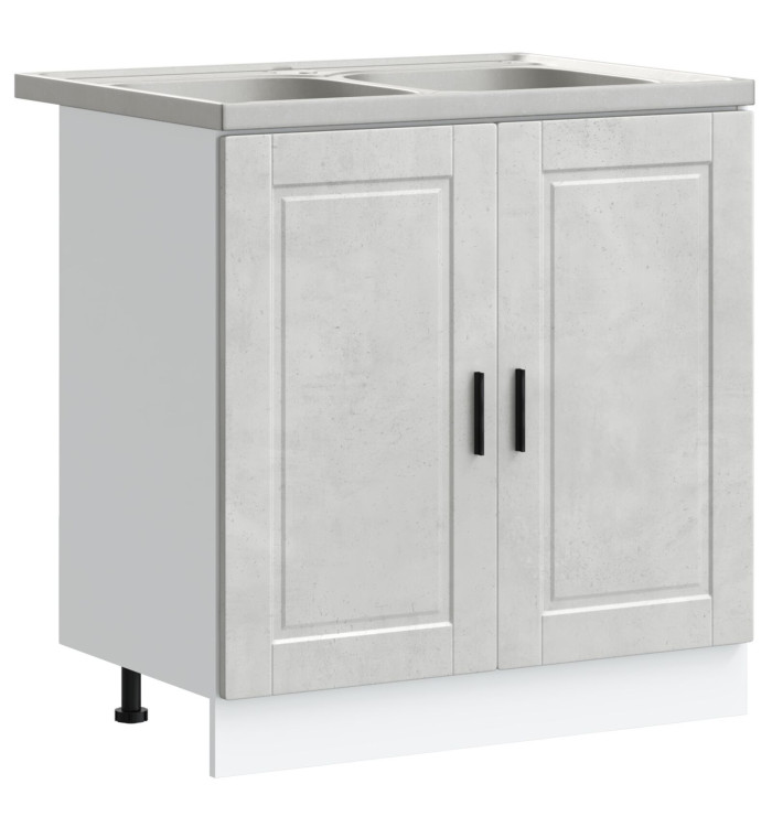 Meuble de cuisine "Porto" avec évier en béton gris 80x46x84,5 cm en bois d'ingénierie | Mobilier & Déco