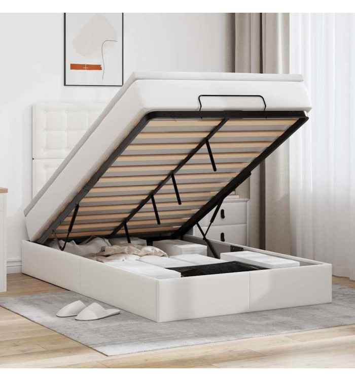  Cadre de lit ottoman avec matelas blanc 120x200 cm similicuir | Mobilier & Déco