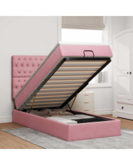 Cadre de lit ottoman avec matelas rose 90x190 cm velours | Mobilier & Déco