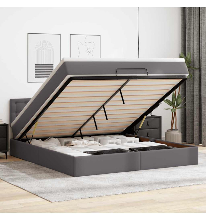 Lit ottoman avec matelas et LED Gris 180x200cm similicuir | Mobilier & Déco