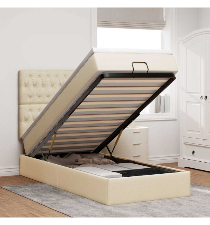 Cadre de lit ottoman avec matelas crème 90x190 cm tissu | Mobilier & Déco