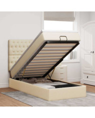 Cadre de lit ottoman avec matelas crème 90x190 cm tissu | Mobilier & Déco