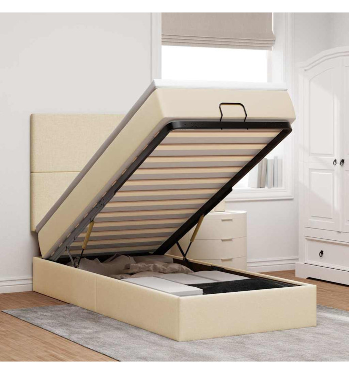 Cadre de lit ottoman avec matelas crème 90x190 cm tissu | Mobilier & Déco