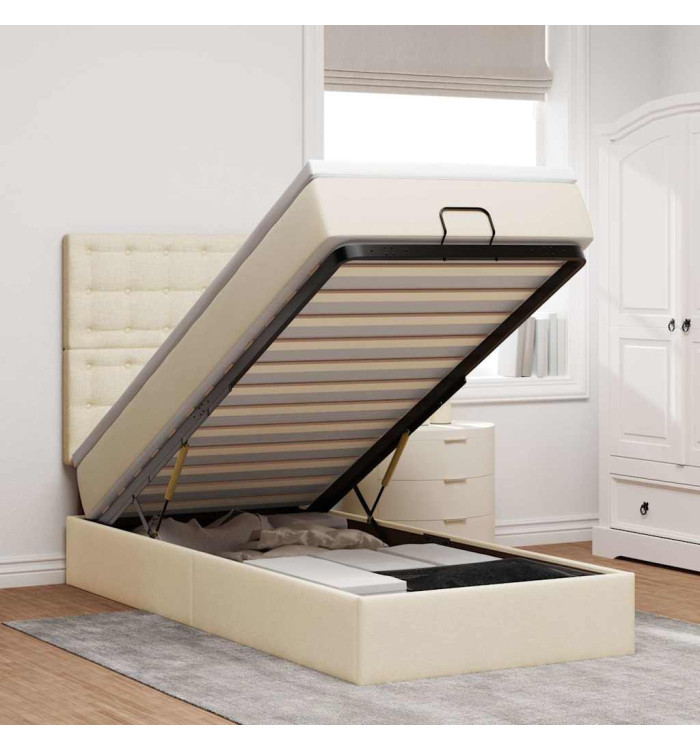 Cadre de lit ottoman avec matelas crème 90x190 cm tissu | Mobilier & Déco