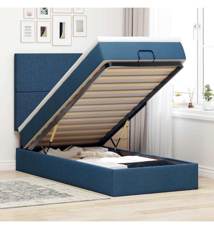 Cadre de lit ottoman avec matelas bleu 80x200 cm tissu | Mobilier & Déco