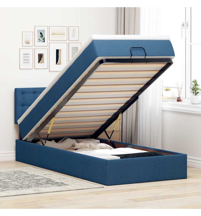  Cadre de lit ottoman avec matelas bleu 80x200 cm tissu | Mobilier & Déco