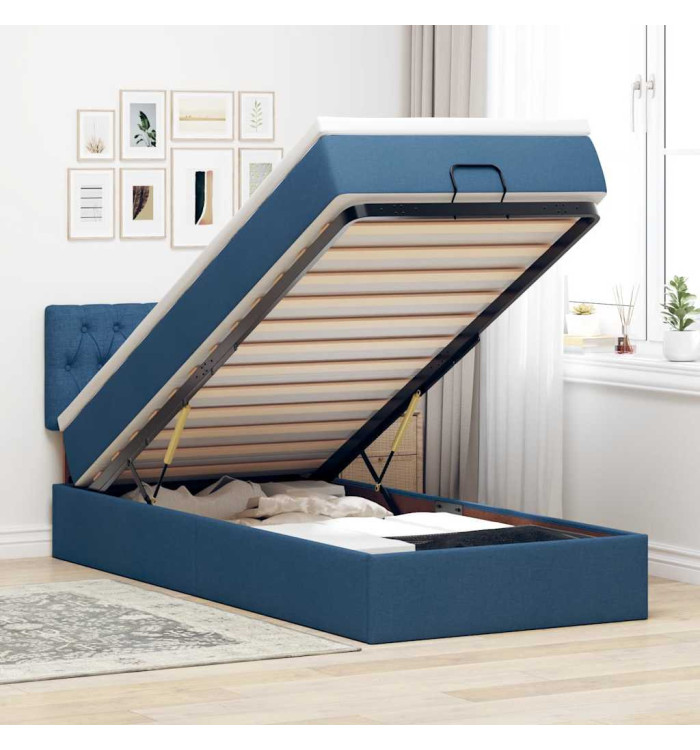  Cadre de lit ottoman avec matelas bleu 80x200 cm tissu | Mobilier & Déco