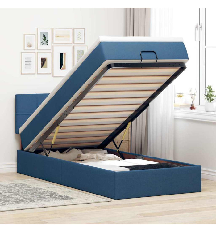  Cadre de lit ottoman avec matelas bleu 80x200 cm tissu | Mobilier & Déco
