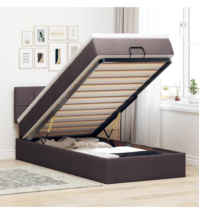 Cadre de lit ottoman avec matelas marron foncé 80x200 cm tissu | Mobilier & Déco