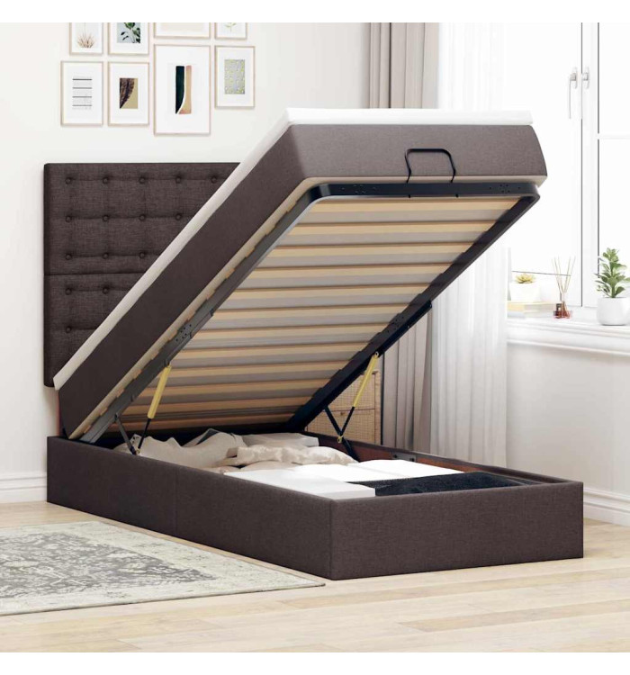 Cadre de lit ottoman avec matelas marron foncé 80x200 cm tissu | Mobilier & Déco