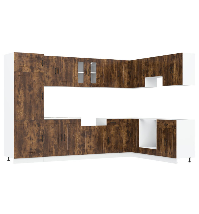 Armoire de cuisine "Kalmar" avec doubles éviers en chêne fumé en bois d'ingénierie | Mobilier & Déco