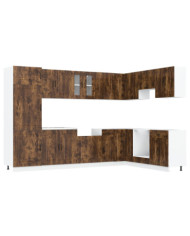 Armoire de cuisine "Kalmar" avec doubles éviers en chêne fumé en bois d'ingénierie | Mobilier & Déco