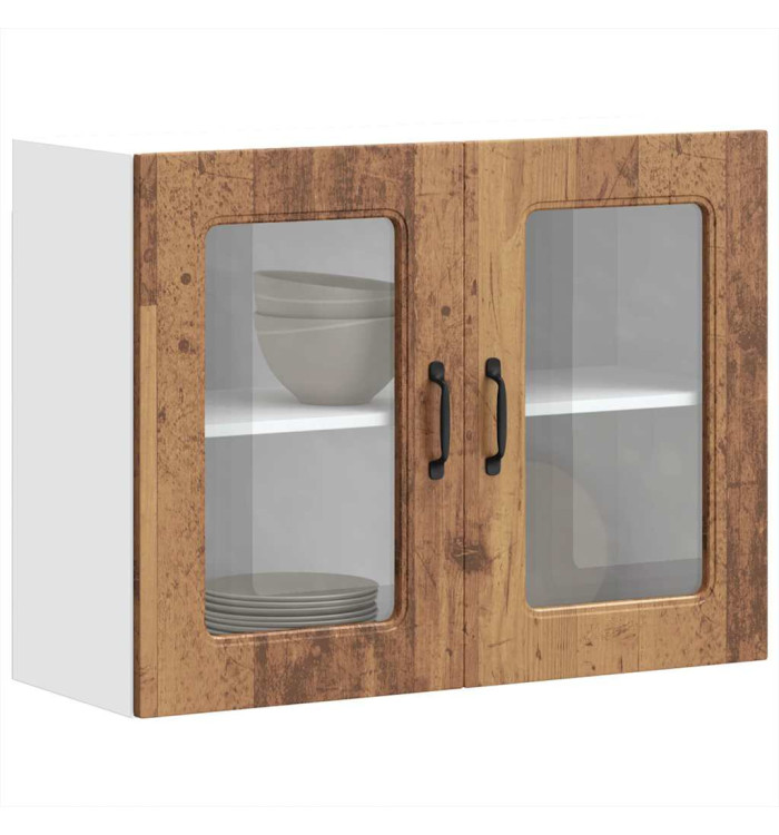 Armoire murale de cuisine avec porte en verre Kalmar vieux bois | Mobilier & Déco