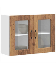 Armoire murale de cuisine avec porte en verre Kalmar vieux bois | Mobilier & Déco