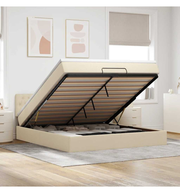 Lit ottoman avec matelas et LED crème 180x200cm tissu | Mobilier & Déco