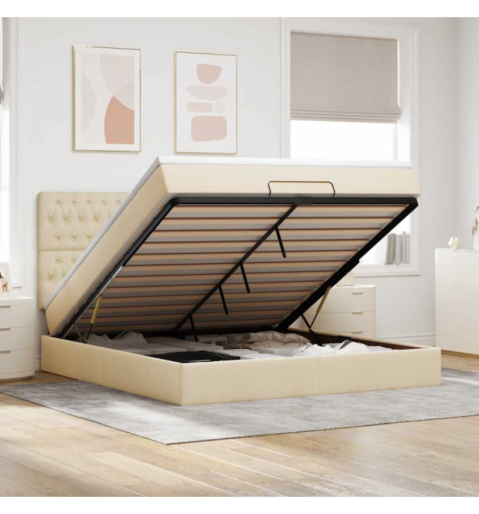  Cadre de lit ottoman avec matelas crème 160x200 cm tissu | Mobilier & Déco