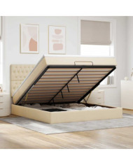 Cadre de lit ottoman avec matelas crème 160x200 cm tissu | Mobilier & Déco