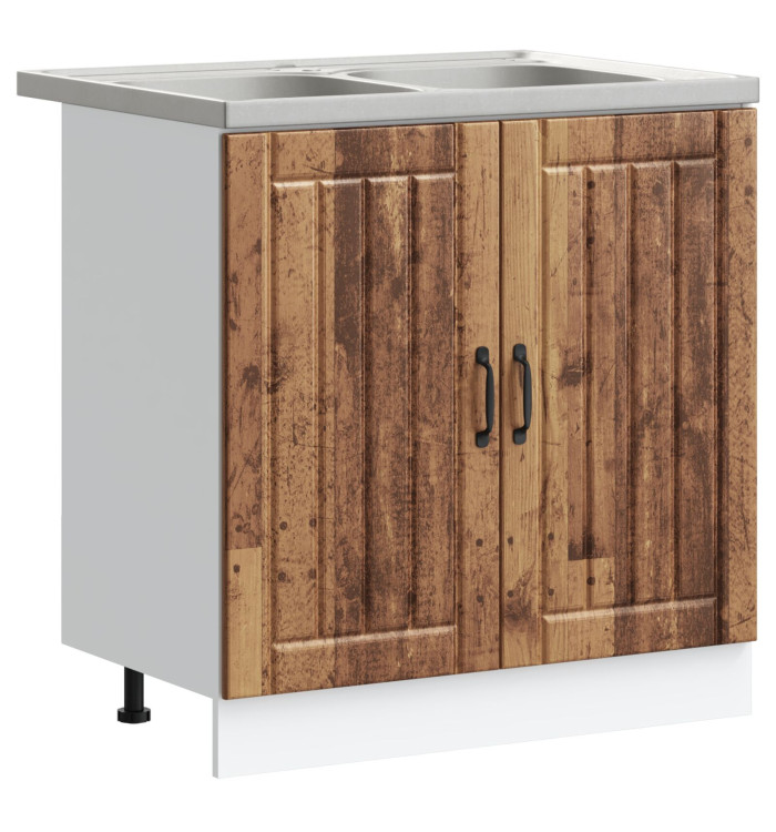 Meuble de cuisine 'Lucca'avec éviers doubles - Bois ancien, Bois d'ingénierie | Mobilier & Déco