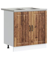 Meuble de cuisine 'Lucca'avec éviers doubles - Bois ancien, Bois d'ingénierie | Mobilier & Déco