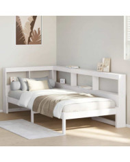 Lit bibliothèque sans matelas blanc 90x200cm bois de pin massif | Mobilier & Déco