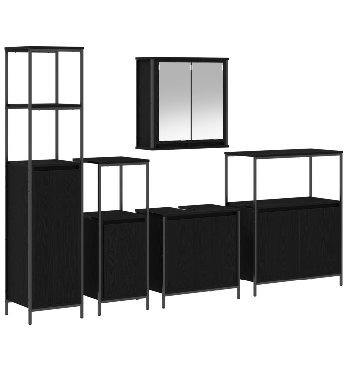 Ensemble de meubles de salle de bain 5 pièces en bois d'ingénierie chêne noir | Mobilier & Déco