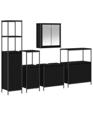 Ensemble de meubles de salle de bain 5 pièces en bois d'ingénierie chêne noir | Mobilier & Déco