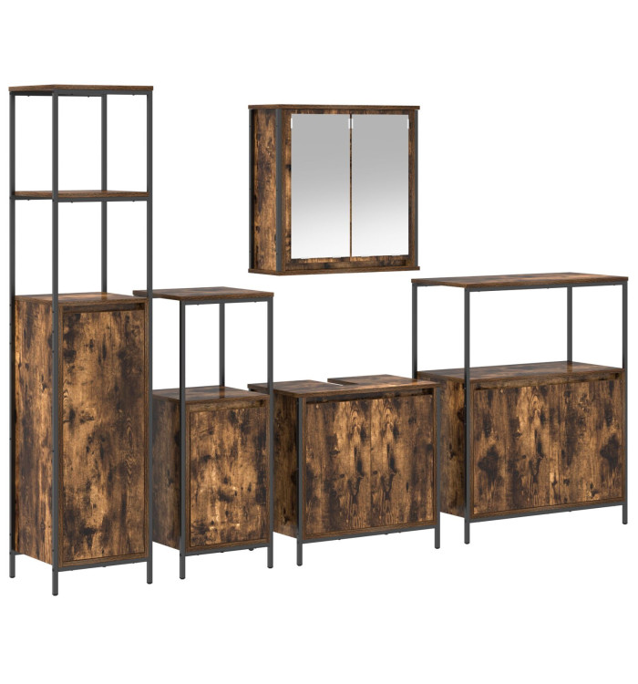 Ensemble de meubles de salle de bain 5 pièces en bois d'ingénierie chêne fumé | Mobilier & Déco