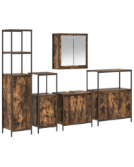 Ensemble de meubles de salle de bain 5 pièces en bois d'ingénierie chêne fumé | Mobilier & Déco