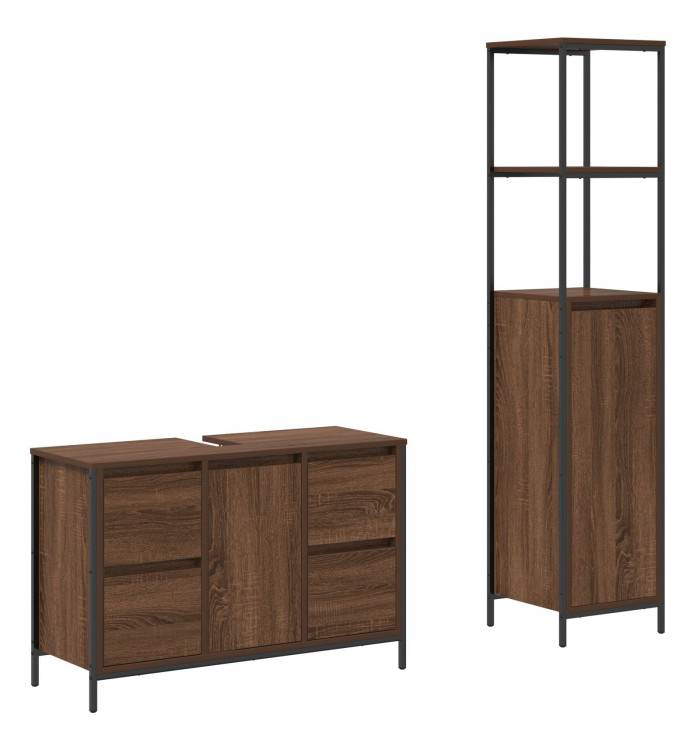 Ensemble de meubles de salle de bain 2 pièces en chêne brun en bois d'ingénierie | Mobilier & Déco