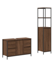 Ensemble de meubles de salle de bain 2 pièces en chêne brun en bois d'ingénierie | Mobilier & Déco