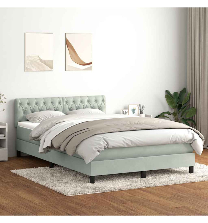 Sommier à lattes de lit et matelas gris clair 160x220cm velours | Mobilier & Déco