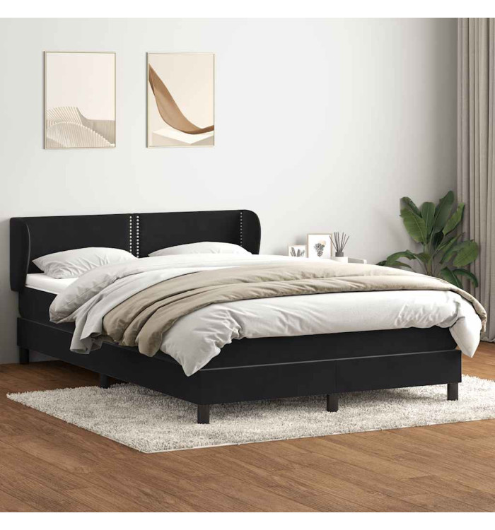 Sommier à lattes de lit avec matelas noir 140x220 cm velours | Mobilier & Déco