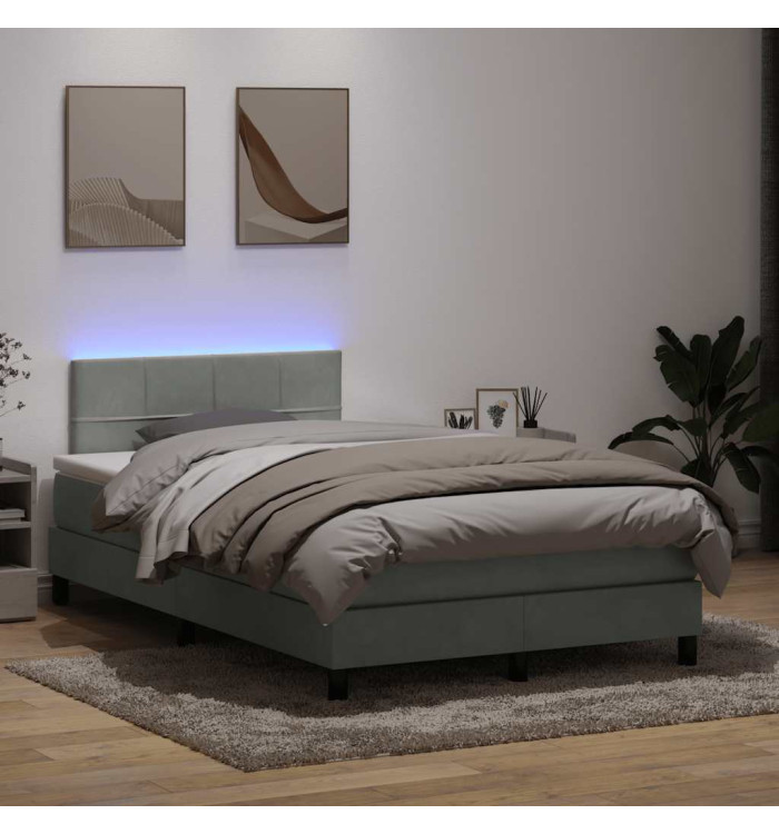 Sommier à lattes de lit et matelas gris clair 120x220cm velours | Mobilier & Déco