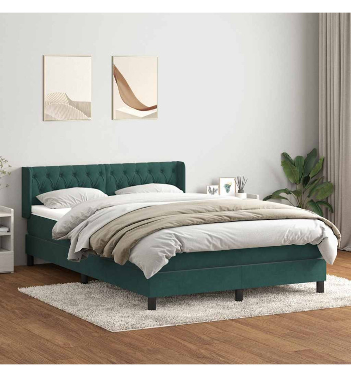 Sommier à lattes de lit et matelas vert foncé 160x220cm velours | Mobilier & Déco