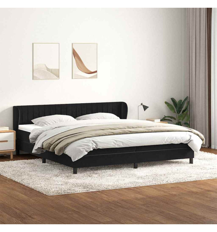 Sommier à lattes de lit avec matelas noir 180x210 cm velours | Mobilier & Déco
