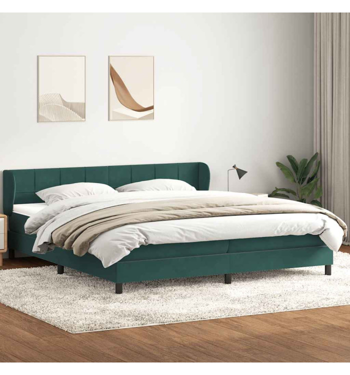 Sommier à lattes de lit et matelas vert foncé 180x210cm velours | Mobilier & Déco