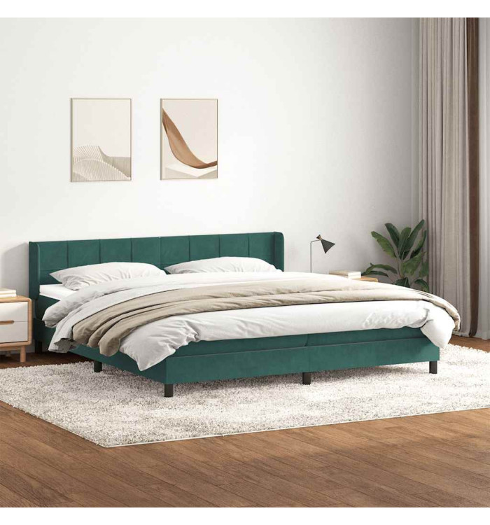 Sommier à lattes de lit et matelas vert foncé 180x210cm velours | Mobilier & Déco