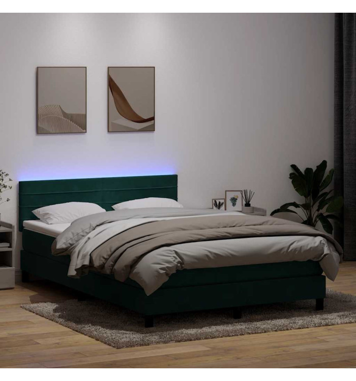 Sommier à lattes de lit et matelas vert foncé 140x210cm velours | Mobilier & Déco