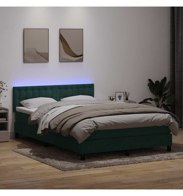 Sommier à lattes de lit et matelas vert foncé 140x210cm velours | Mobilier & Déco