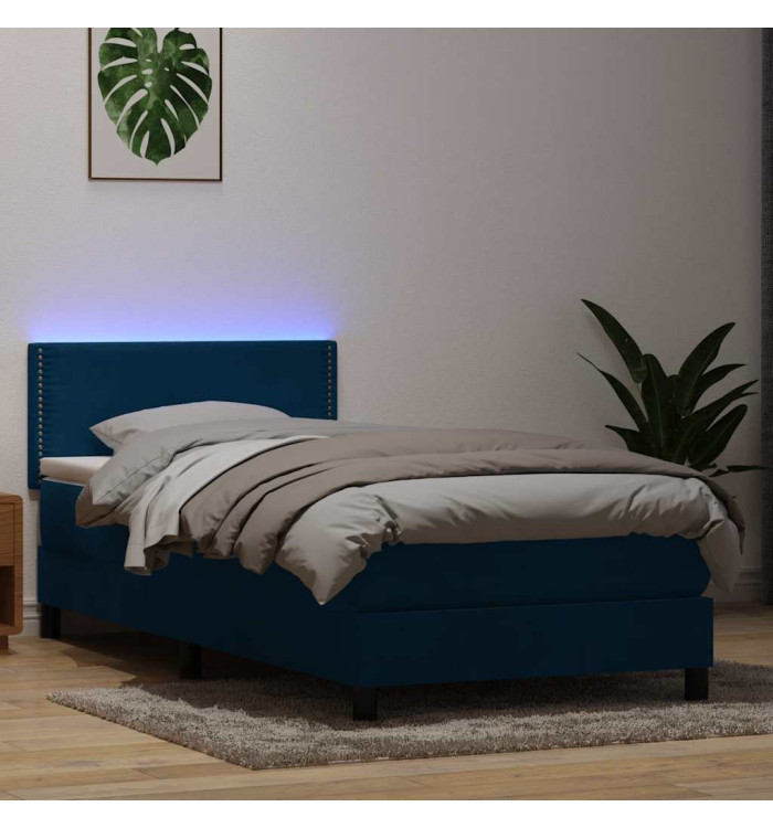 Sommier à lattes de lit et matelas bleu foncé 80x220 cm velours | Mobilier & Déco