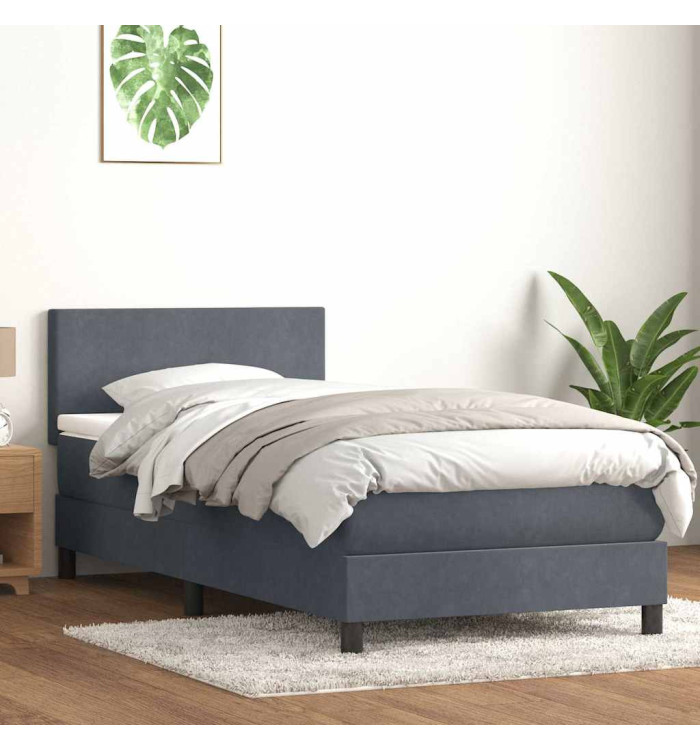 Sommier à lattes de lit et matelas gris foncé 90x220 cm velours | Mobilier & Déco