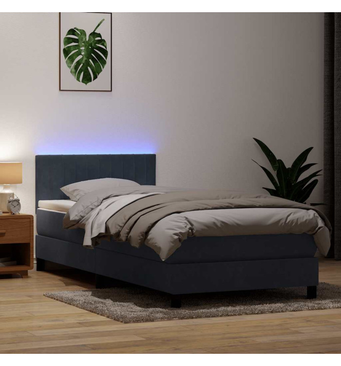 Sommier à lattes de lit et matelas gris foncé 90x220 cm velours | Mobilier & Déco