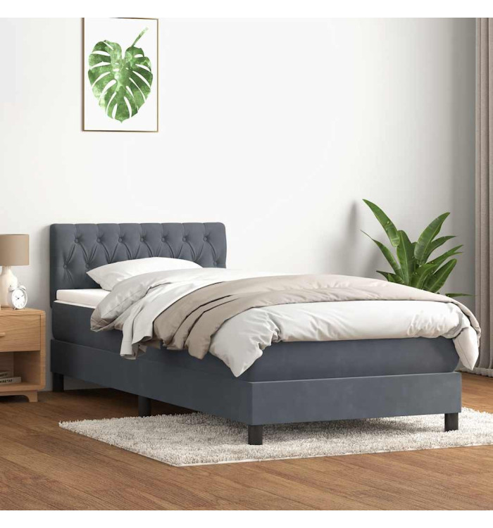 Sommier à lattes de lit et matelas gris foncé 90x220 cm velours | Mobilier & Déco