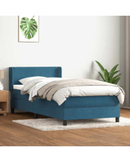 Sommier à lattes de lit et matelas bleu foncé 90x220 cm velours | Mobilier & Déco