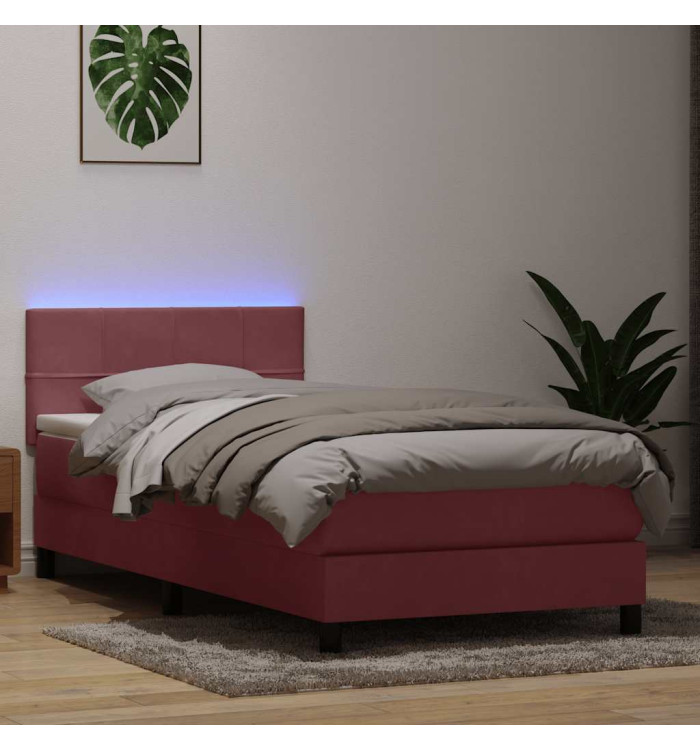 Sommier à lattes de lit avec matelas rose 90x220 cm velours | Mobilier & Déco